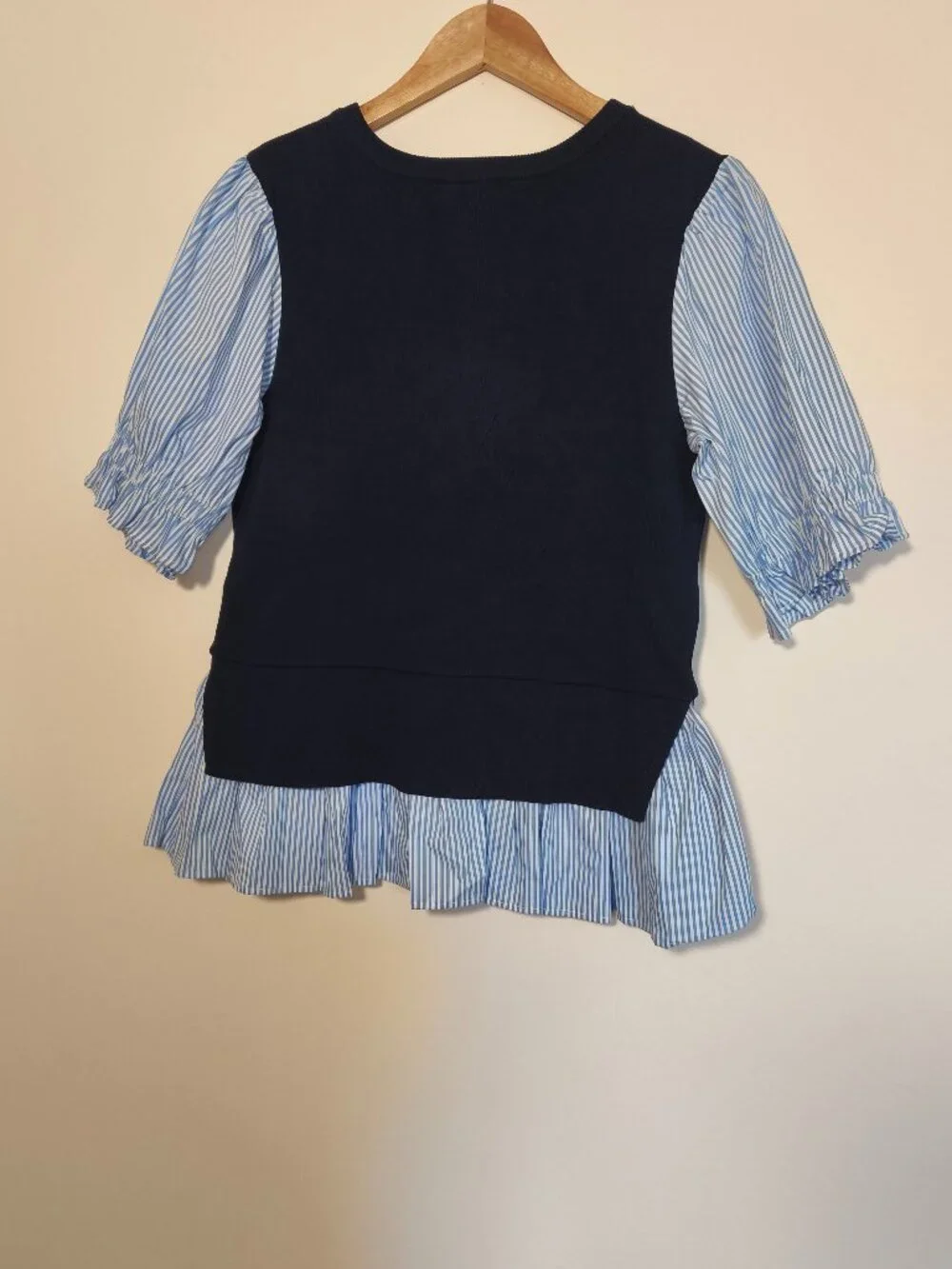 NWT Anthropologie Puff Sleeve Shirttail Sweater Vest Top sz M Navy Blue Preppy